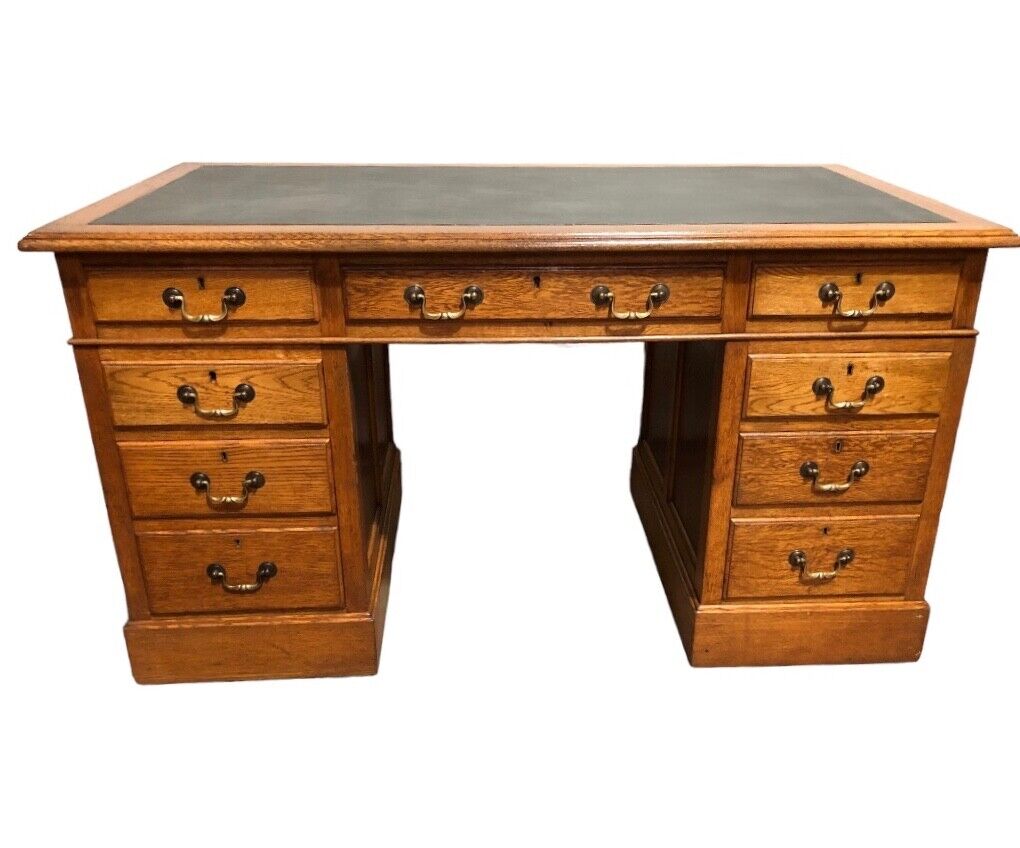 000752....Handsome Vintage Large Oak Pedestal Desk ( sold )