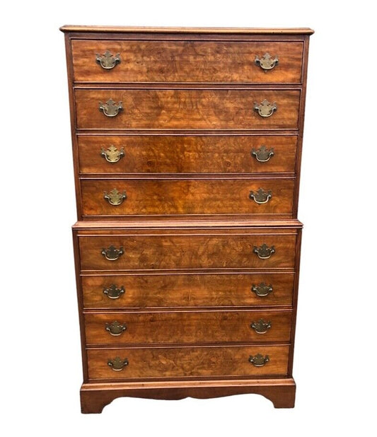 000819....Handsome Vintage Figured Walnut Tallboy Chest On Chest ( sold )