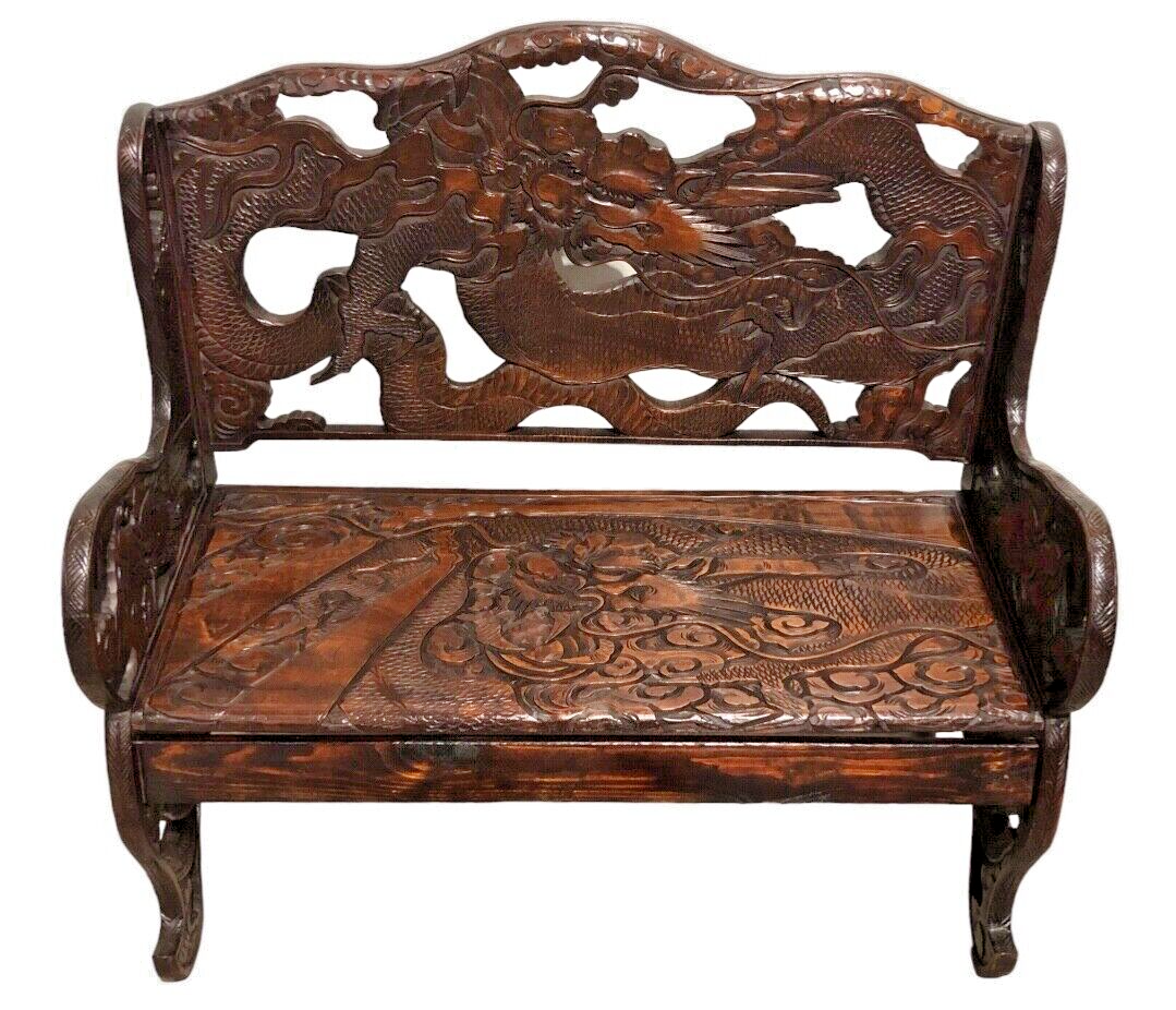 000760....Stunning Carved Oriental Bench / Hall Seat ( sold )