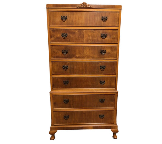 000776....Handsome Vintage Walnut Tallboy / Seven Drawer Tall Chest ( sold )