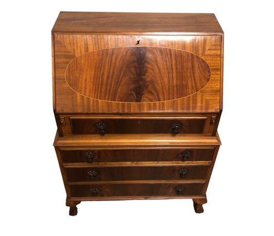 000818....Handsome Vintage Flame Mahogany Bureau / Writing Desk