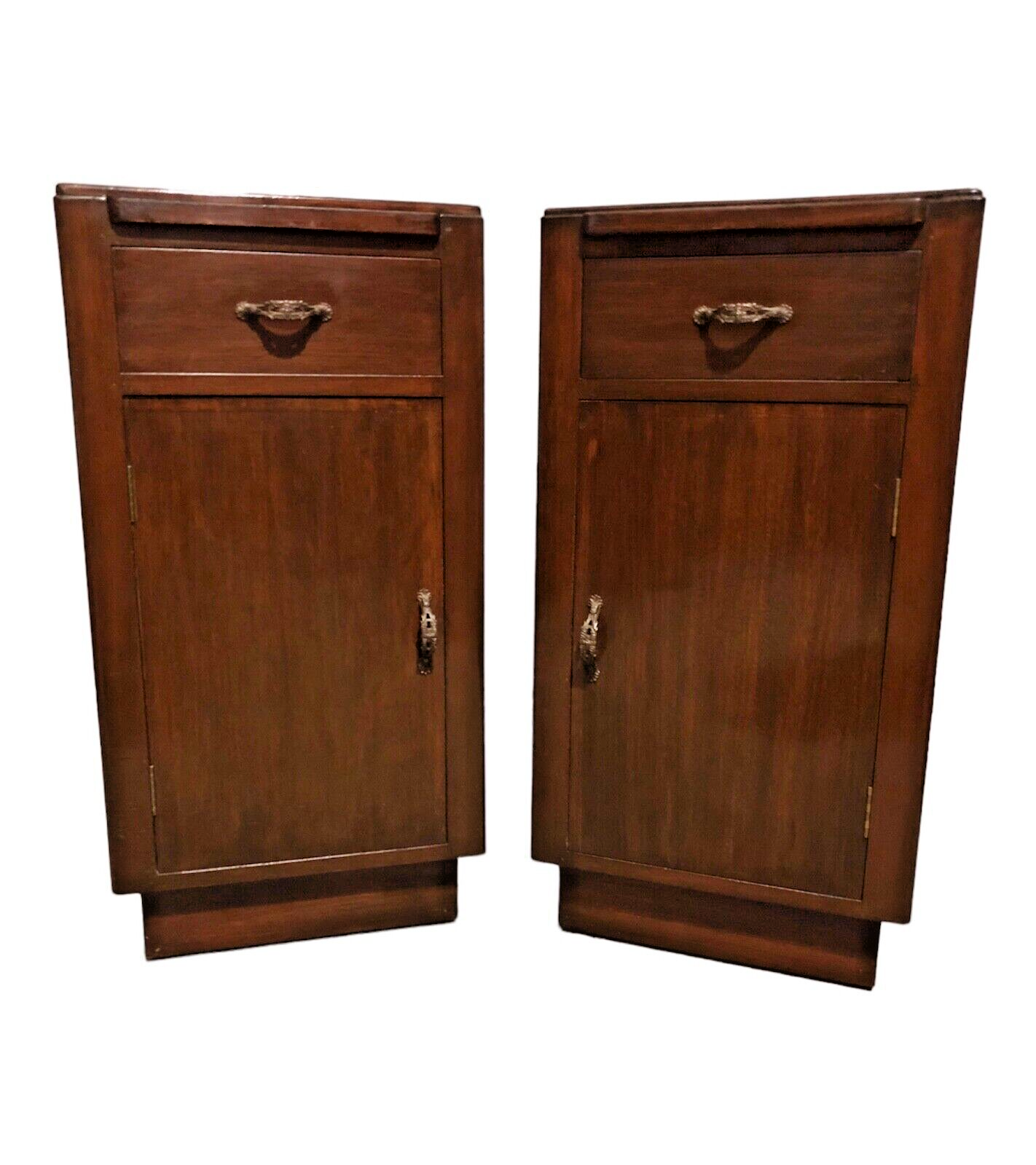 000767....Handsome Pair Of Art Deco Mahogany Bedside Tables / Bedside Cabinets ( sold )