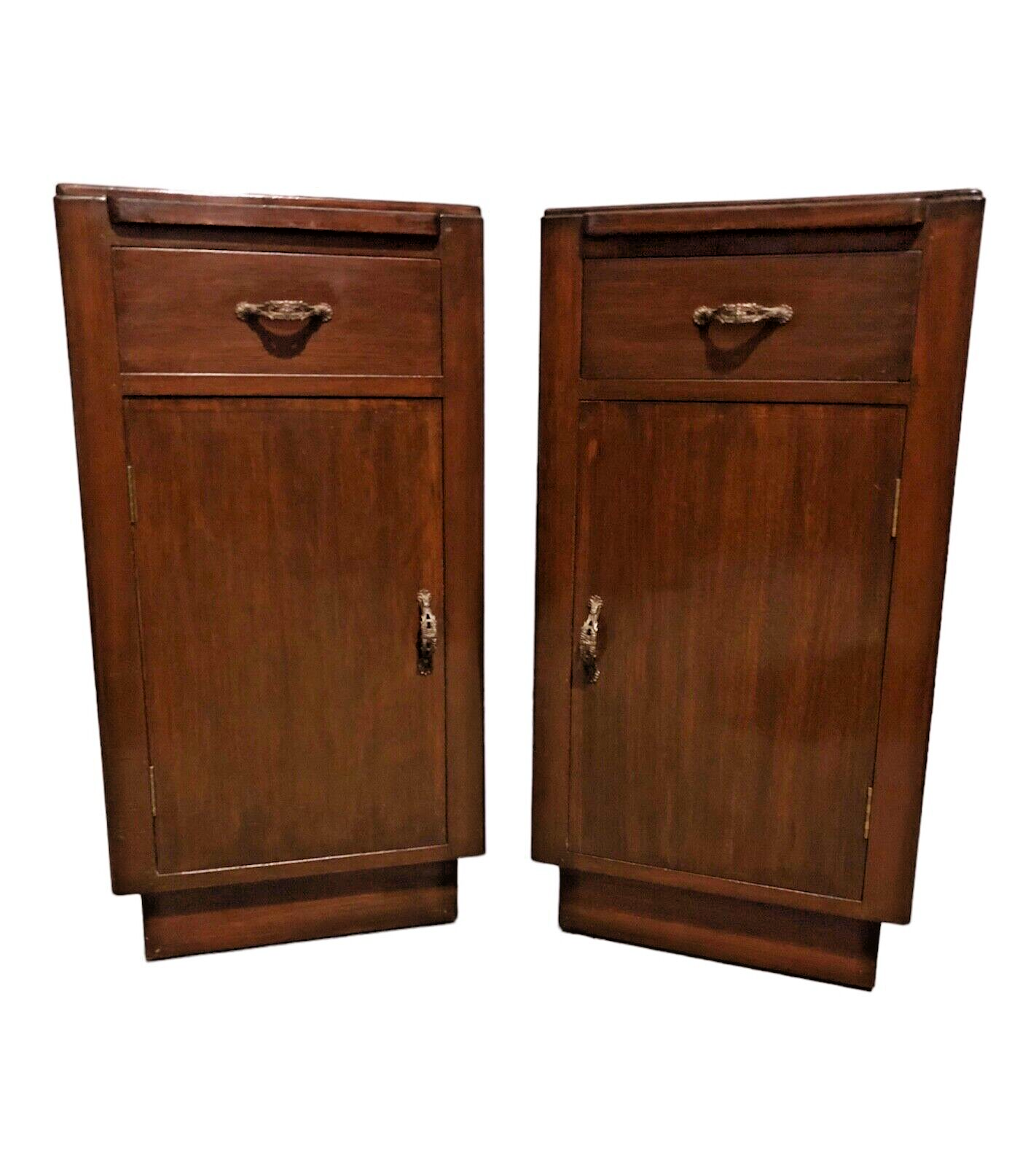 000767....Handsome Pair Of Art Deco Mahogany Bedside Tables / Bedside Cabinets