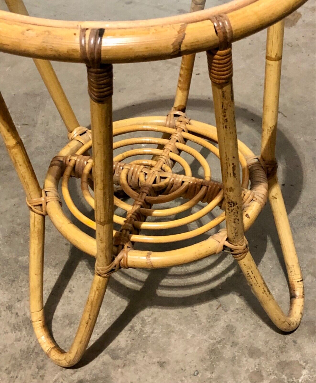000782....Pair Of Vintage Bamboo Round Coffee Tables / Occasional Tables