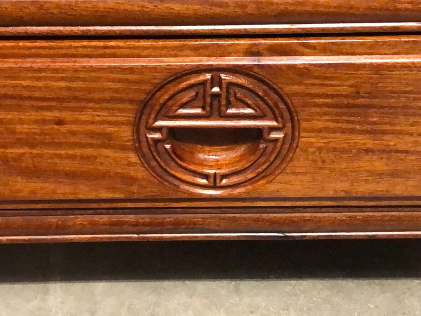 000736....Handsome Pair Of Chinese Hardwood Bedside Tables / Lamp Tables ( sold )