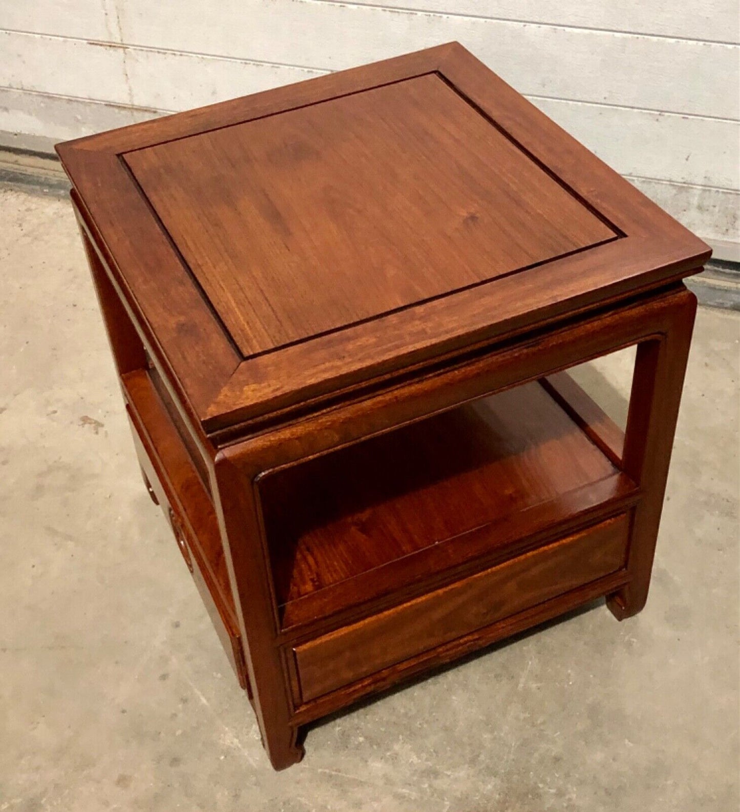 000736....Handsome Pair Of Chinese Hardwood Bedside Tables / Lamp Tables ( sold )