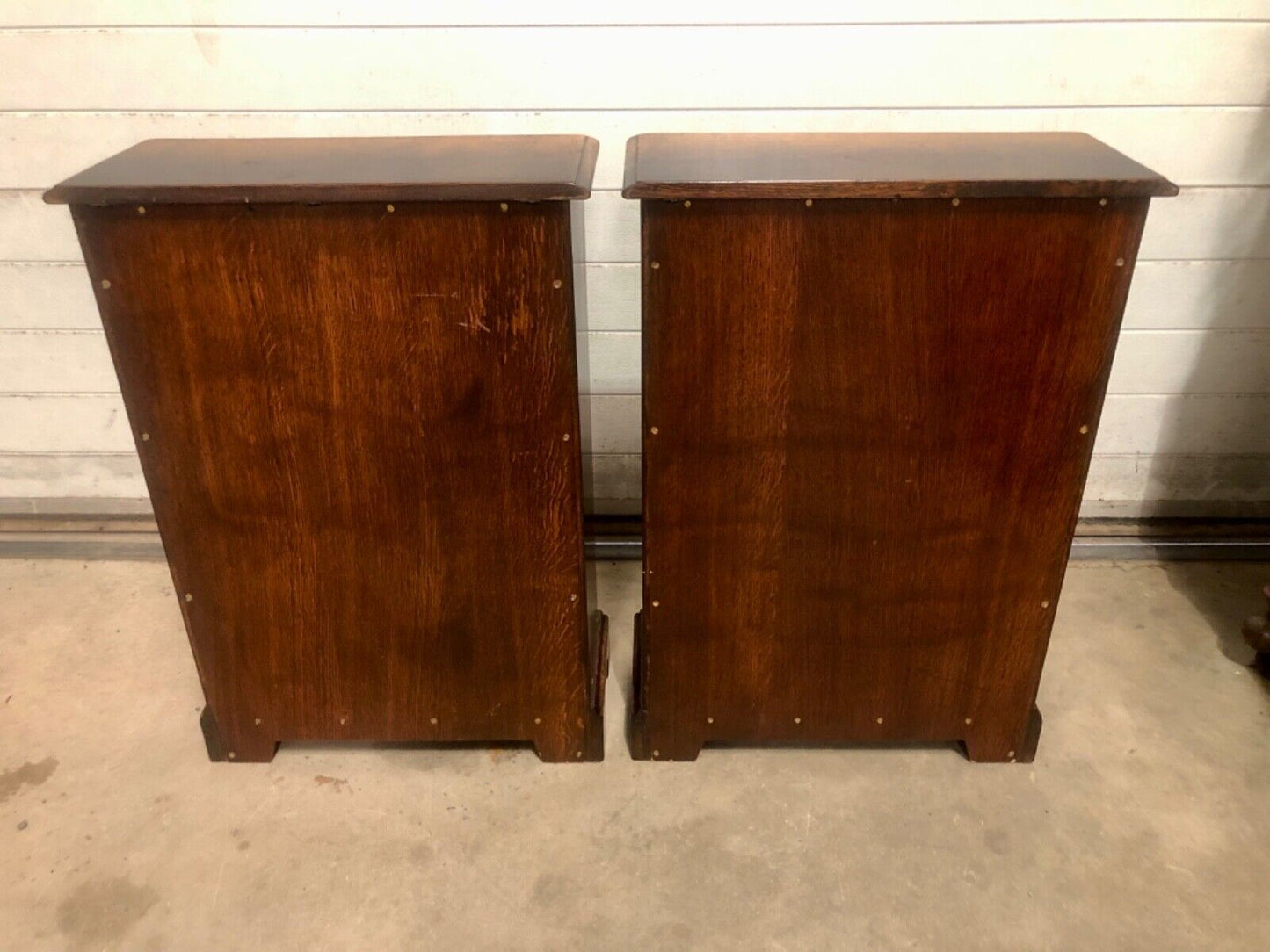 000825....A Handsome Pair Of Vintage Slim Solid Oak Side Cabinets
