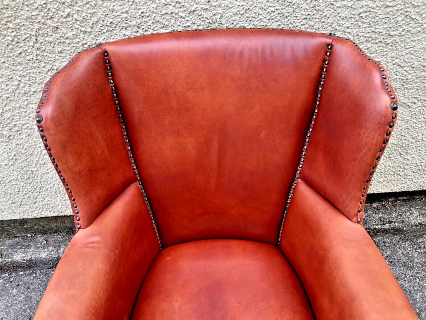 000834....Handsome Pair Of Smaller Vintage Leather Wing Back Armchairs / Leather Armchairs ( sold )