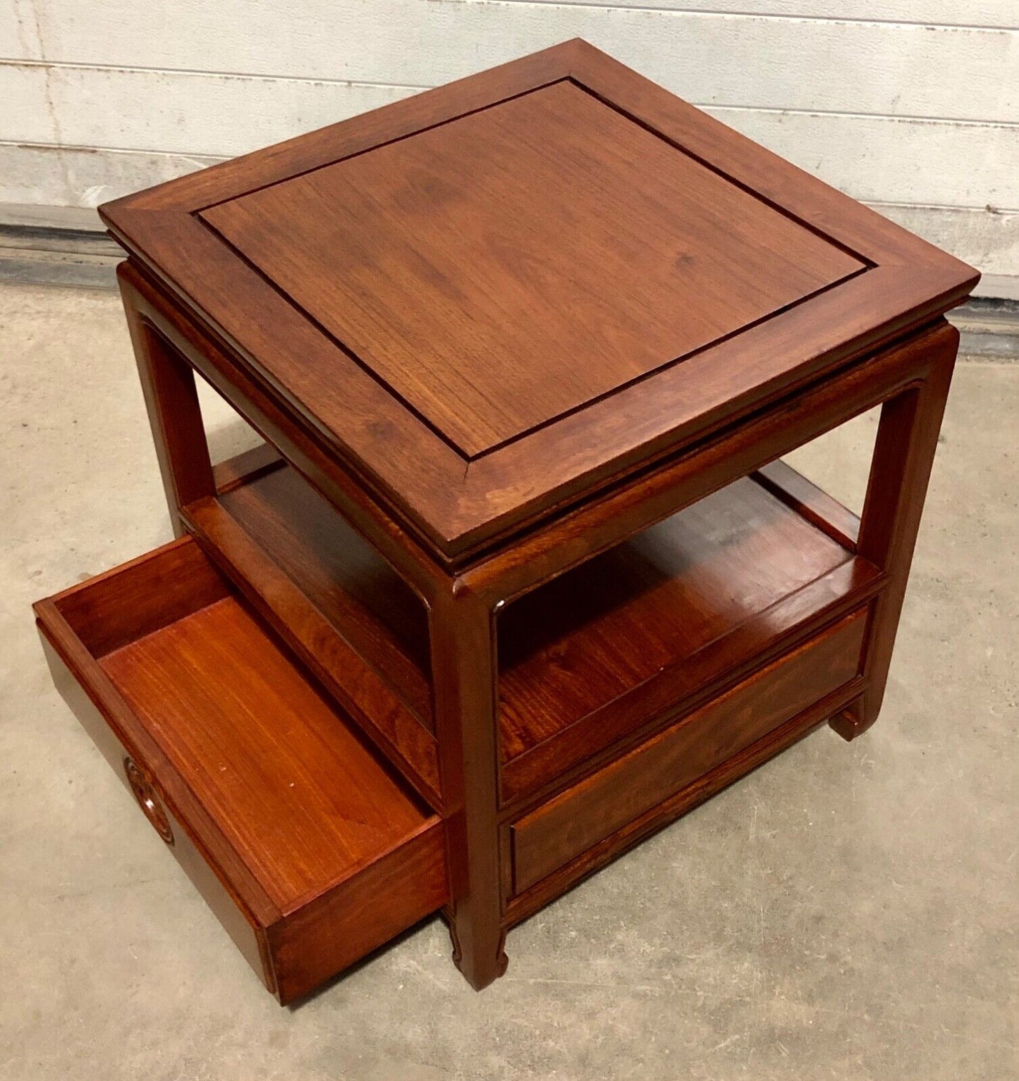 000736....Handsome Pair Of Chinese Hardwood Bedside Tables / Lamp Tables ( sold )