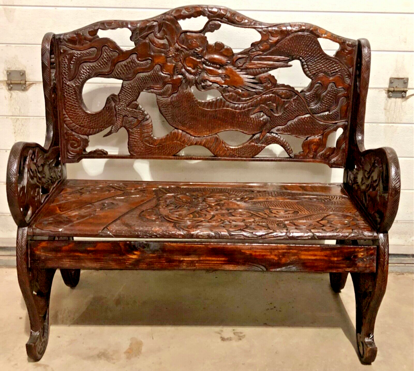 000760....Stunning Carved Oriental Bench / Hall Seat ( sold )