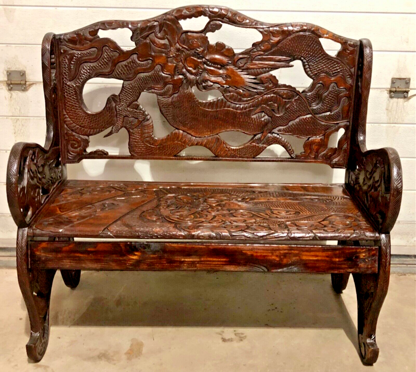 000760....Stunning Carved Oriental Bench / Hall Seat