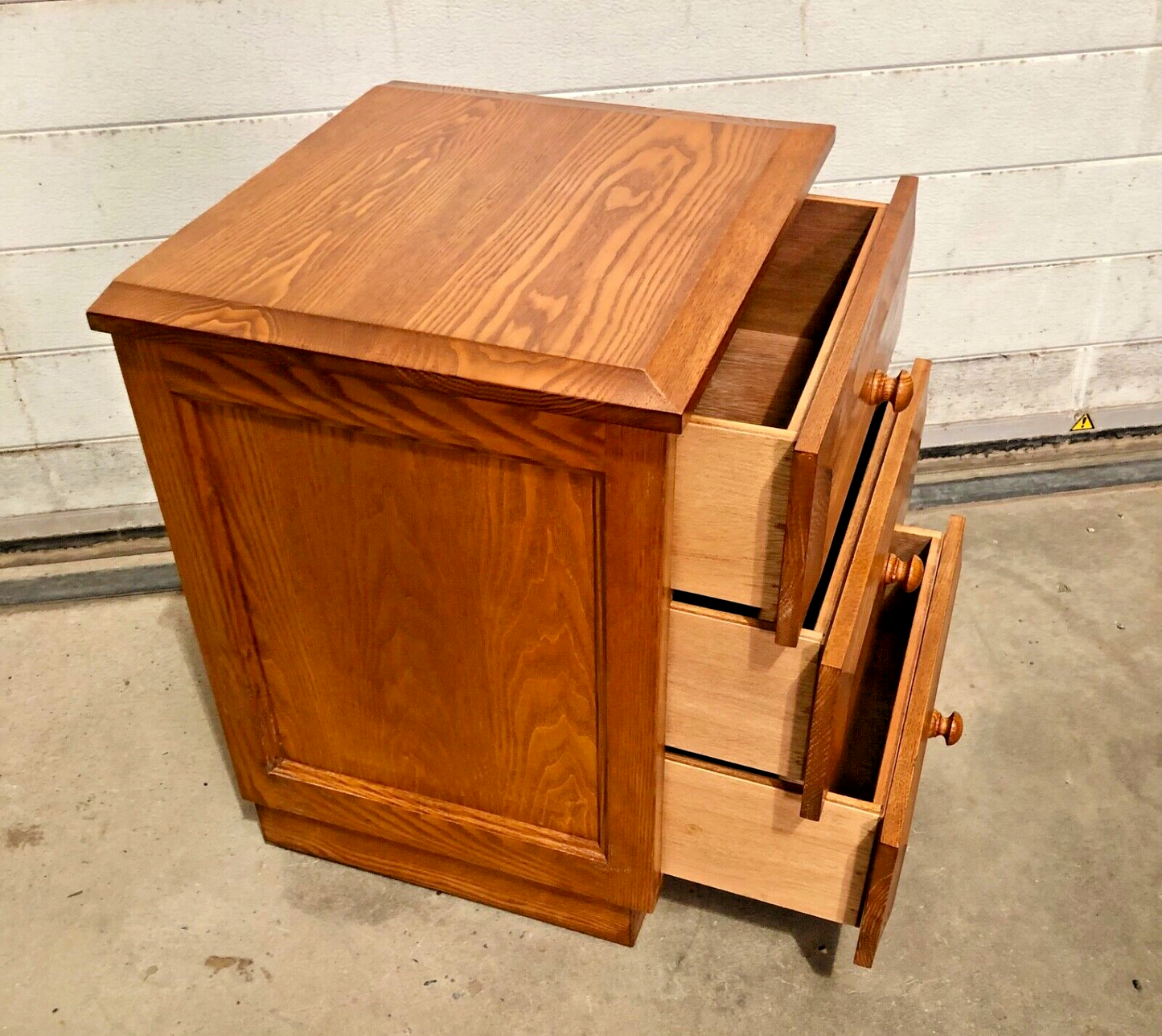 000827....Handsome Pair Of Solid Ash Bedside Chests / Vintage Ash Lamp Tables ( sold )