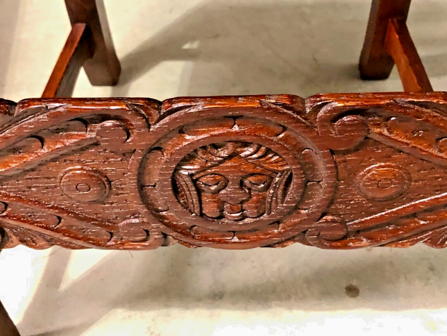 000847....Handsome Pair Of Carved Oak Hall Chairs With Green Leather Upholstery ( sold )