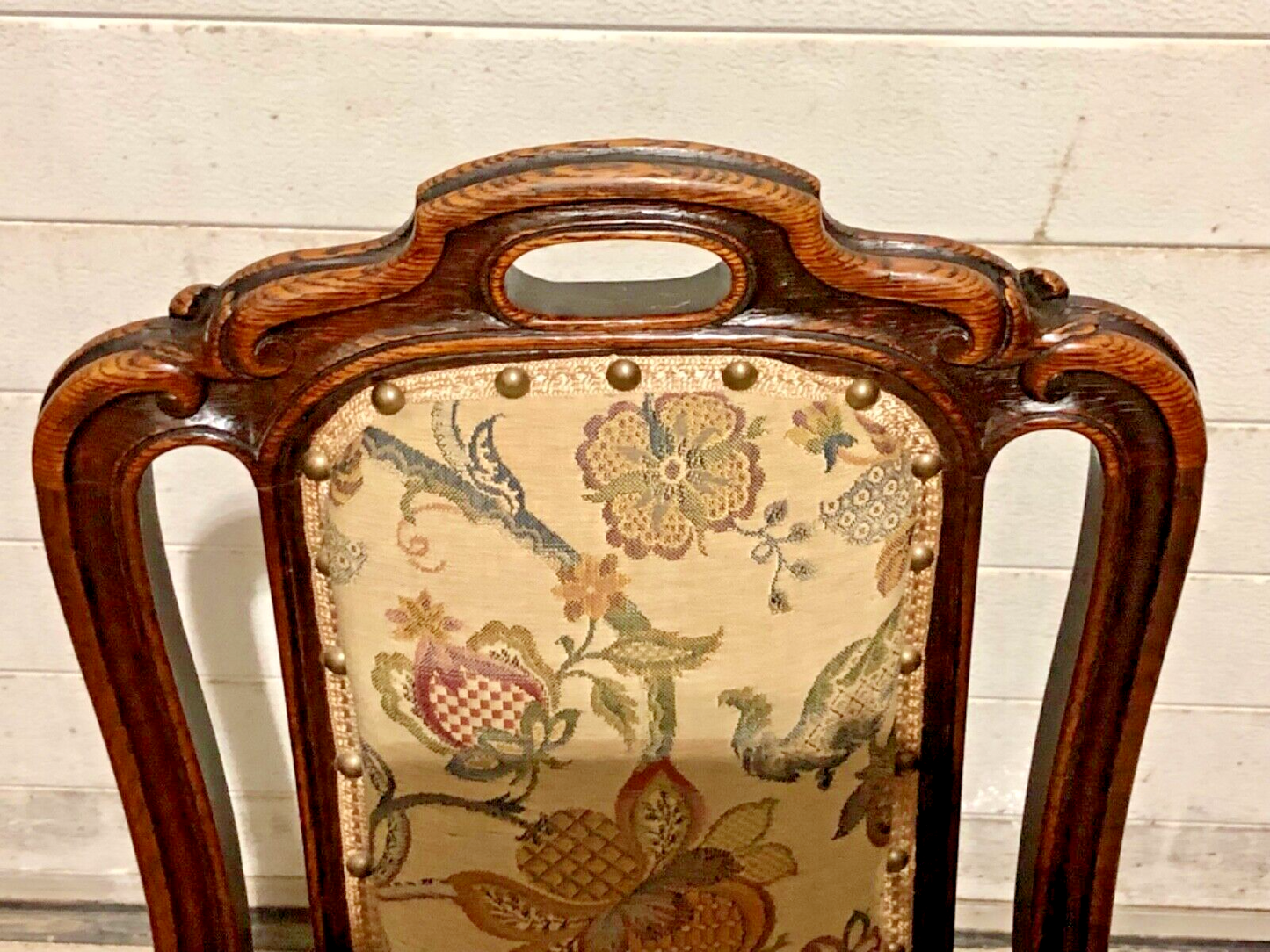 000790....Handsome Set Of Four Antique Carved Oak Dining Chairs