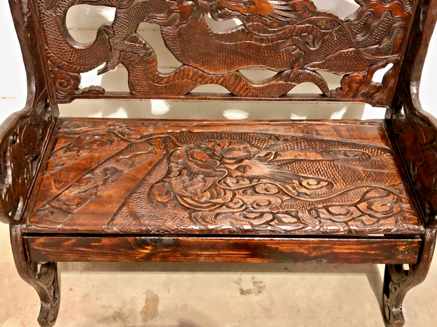000760....Stunning Carved Oriental Bench / Hall Seat ( sold )
