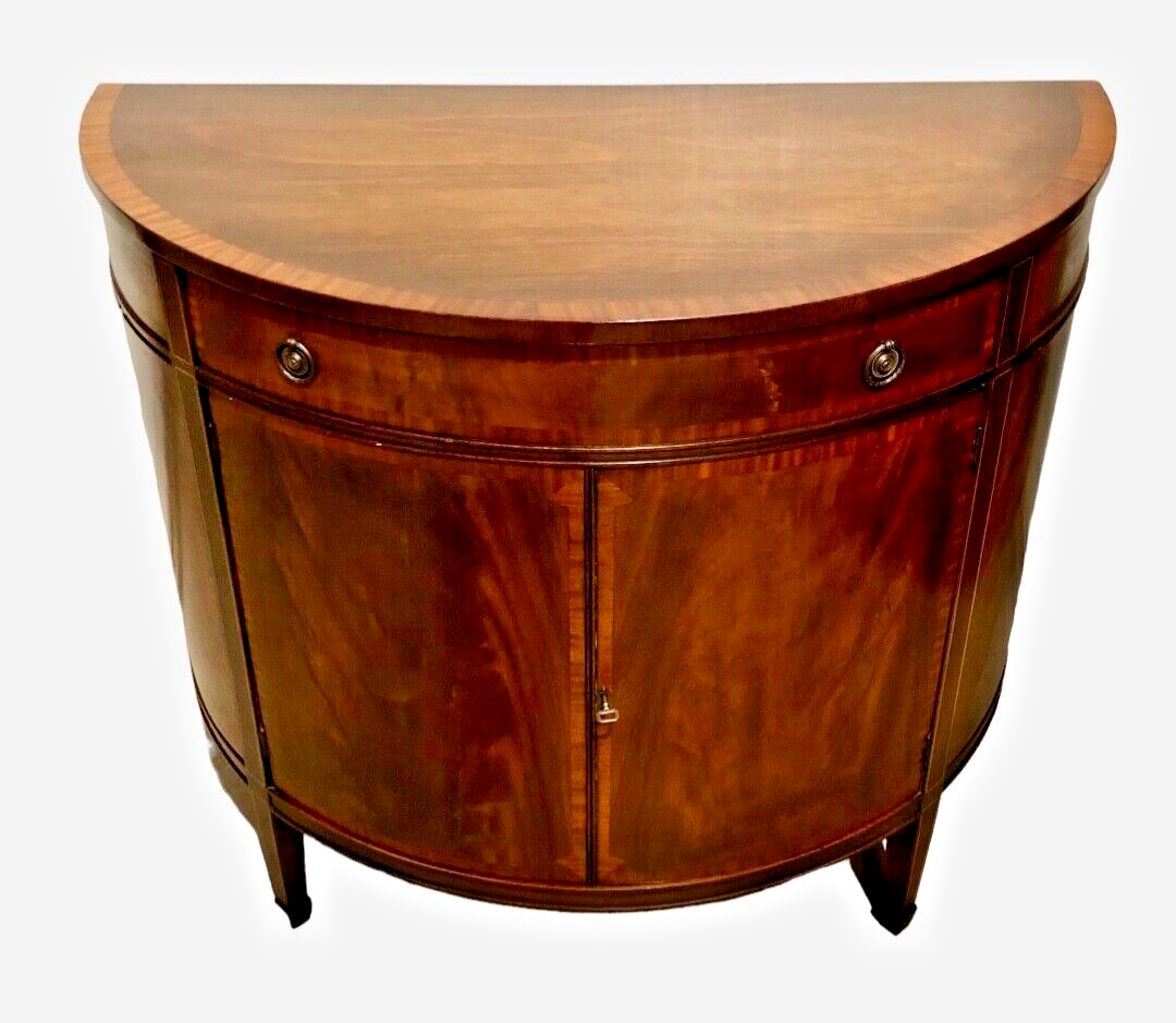 000807....Handsome Vintage Mahogany Demi Lune Side / Drinks Cabinet ( sold )