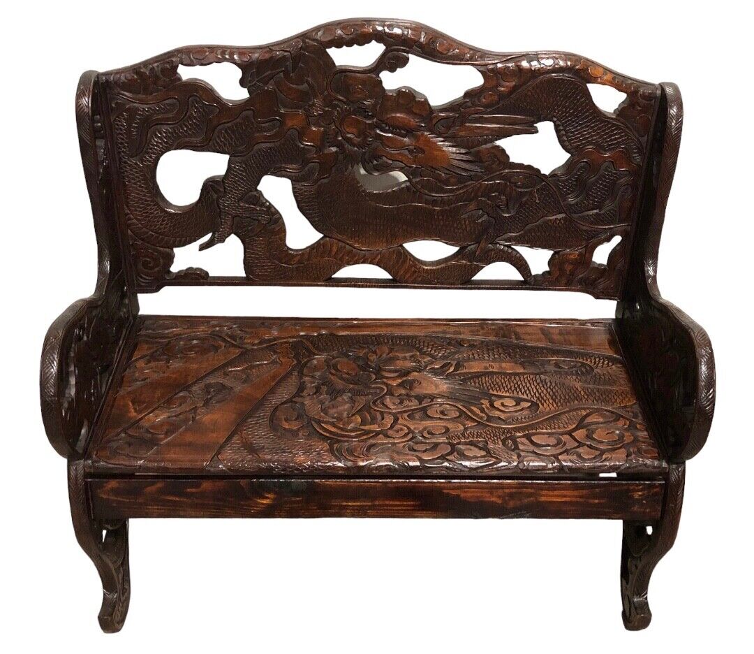 000760....Stunning Carved Oriental Bench / Hall Seat