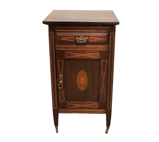 000747....Handsome Edwardian Inlaid Mahogany Bedside Table ( sold )