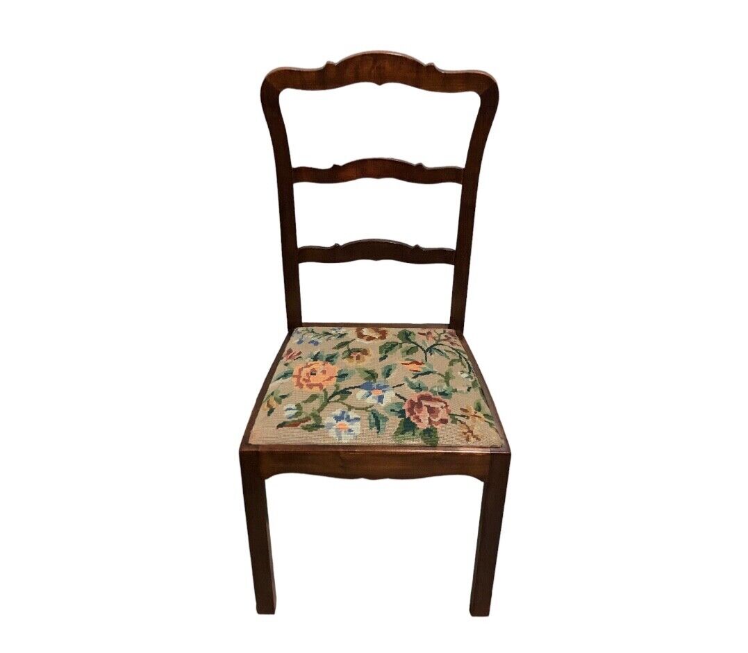 000744....Handsome Set Of Four Vintage Chairs With Tapestry Seats