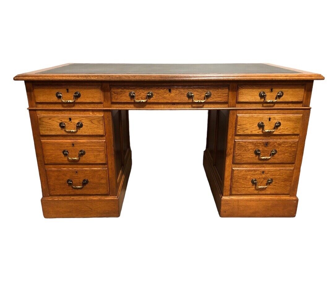 000752....Handsome Vintage Large Oak Pedestal Desk ( sold )