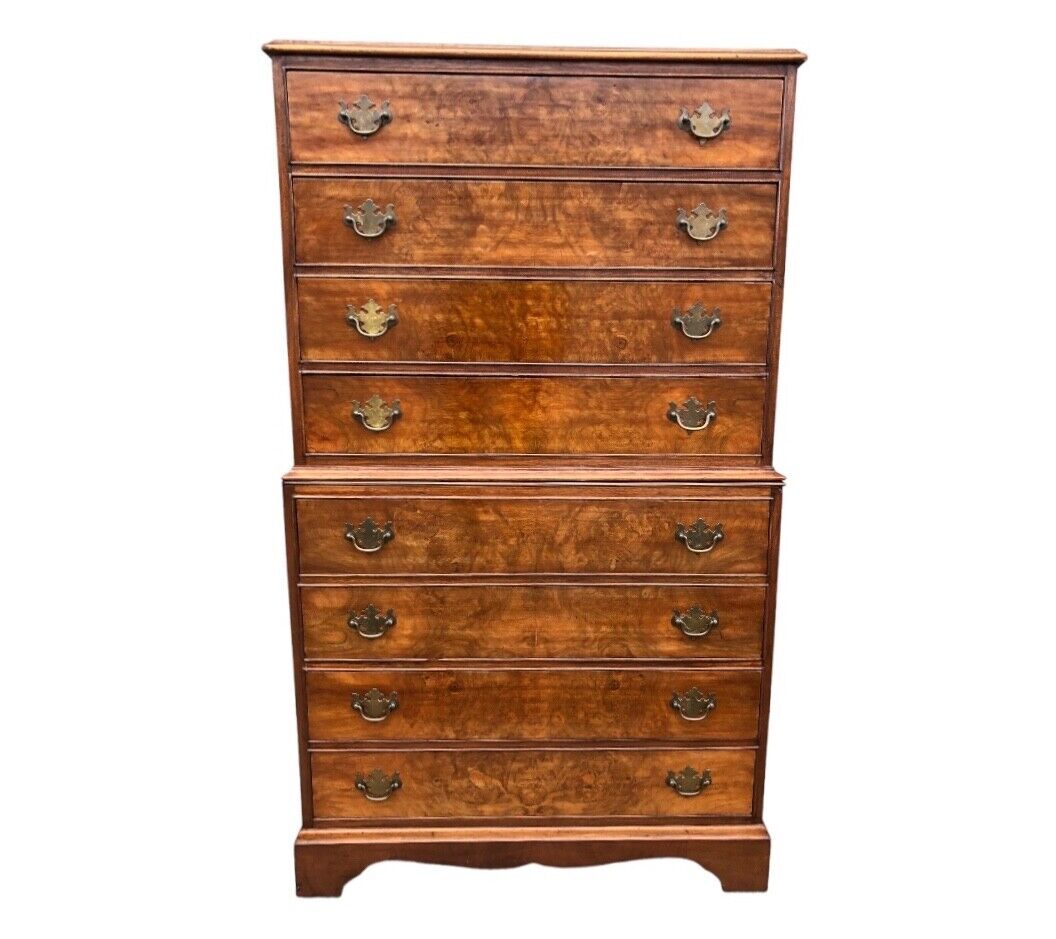 000819....Handsome Vintage Figured Walnut Tallboy Chest On Chest ( sold )