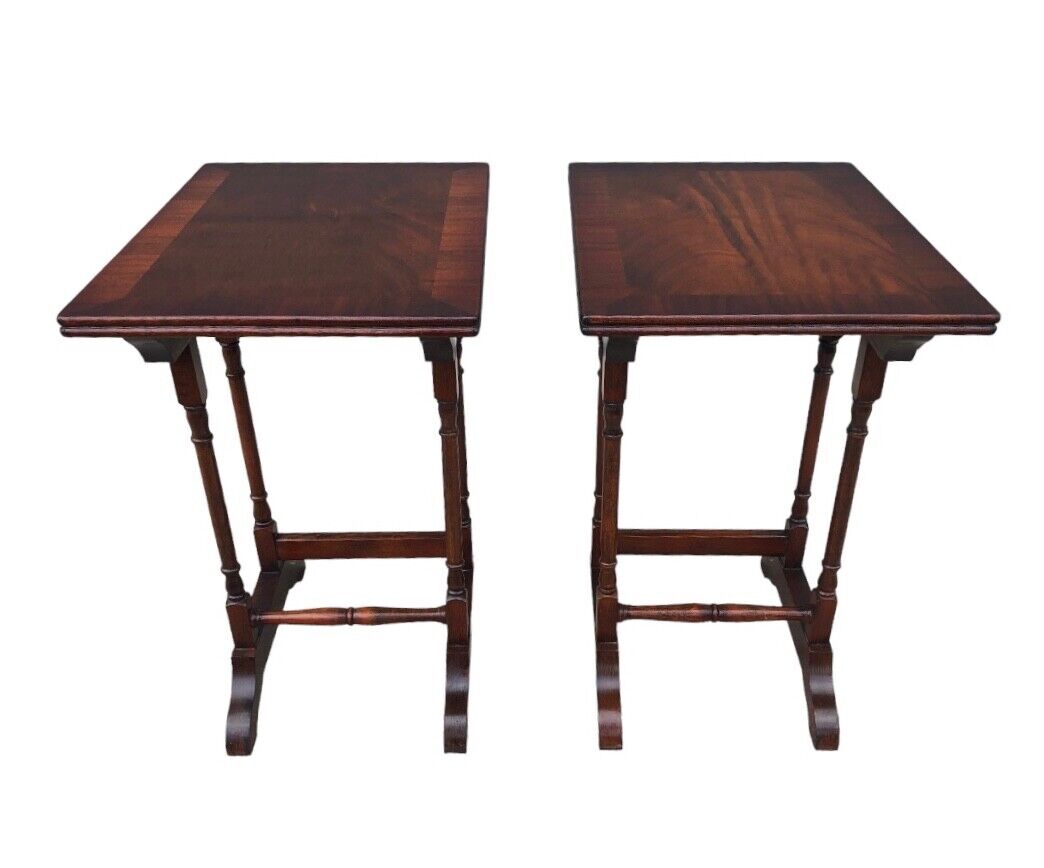 000815....Handsome Pair Of Vintage Mahogany Occasional Tables / Wine Tables ( sold )