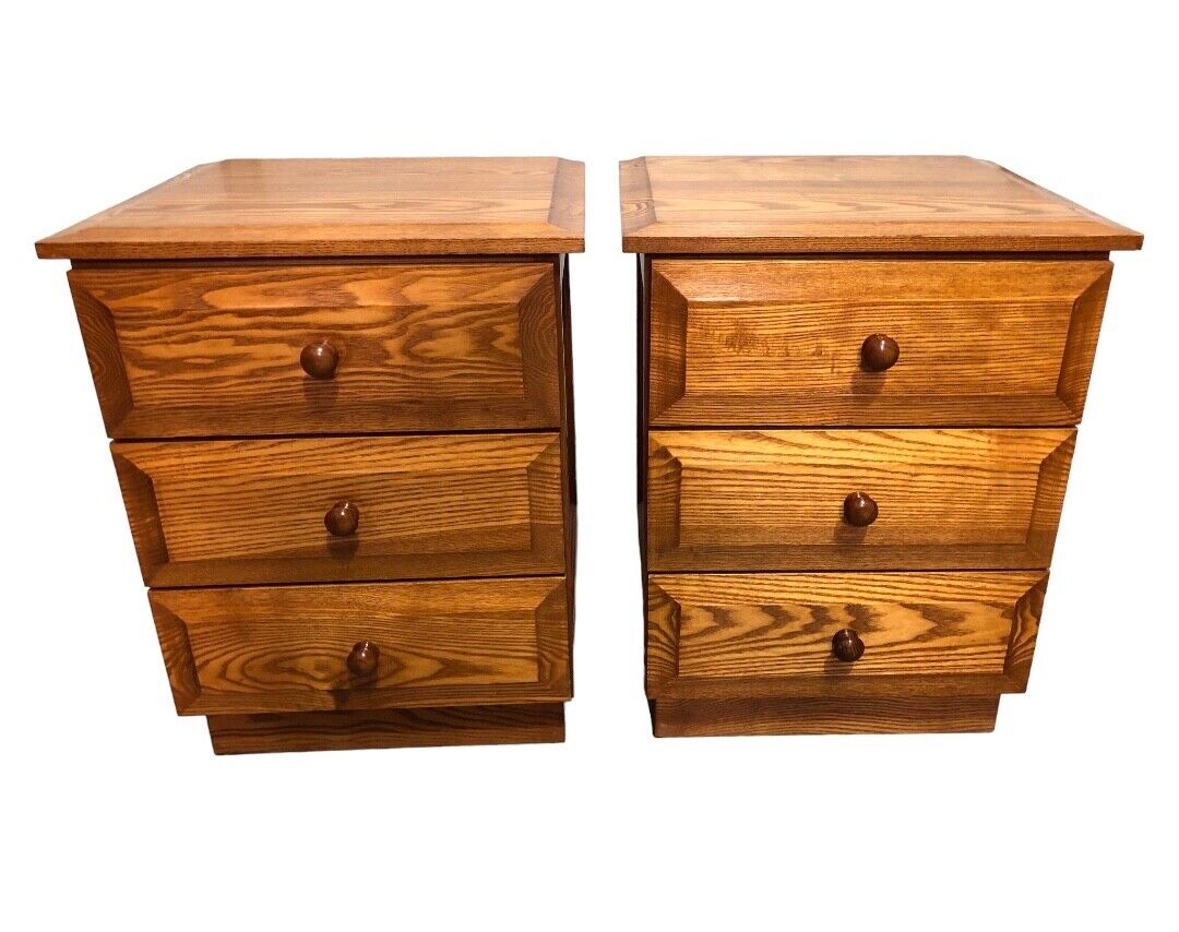 000827....Handsome Pair Of Solid Ash Bedside Chests / Vintage Ash Lamp Tables ( sold )