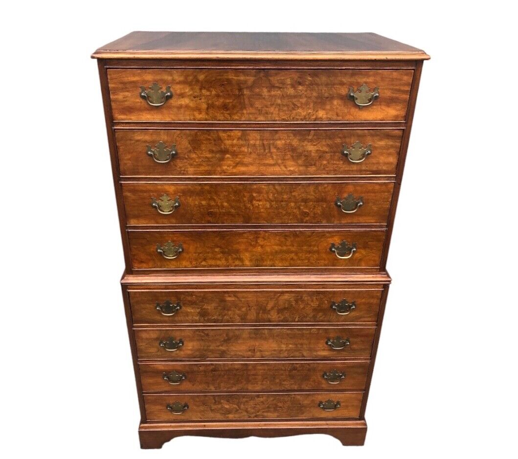 000819....Handsome Vintage Figured Walnut Tallboy Chest On Chest ( sold )