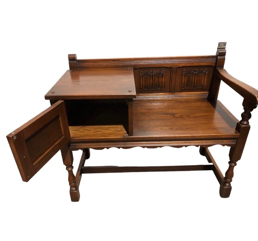 000788....Handsome Carved Oak Hall Seat / Old Charm Telephone Table ( sold )