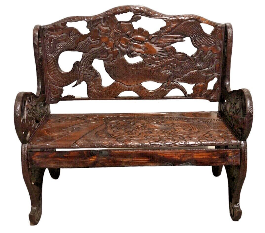 000760....Stunning Carved Oriental Bench / Hall Seat ( sold )
