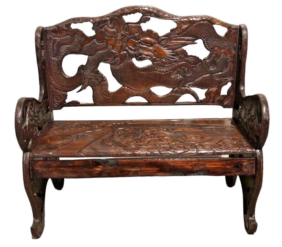 000760....Stunning Carved Oriental Bench / Hall Seat