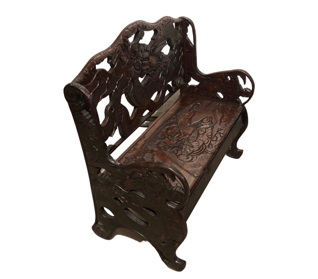 000760....Stunning Carved Oriental Bench / Hall Seat