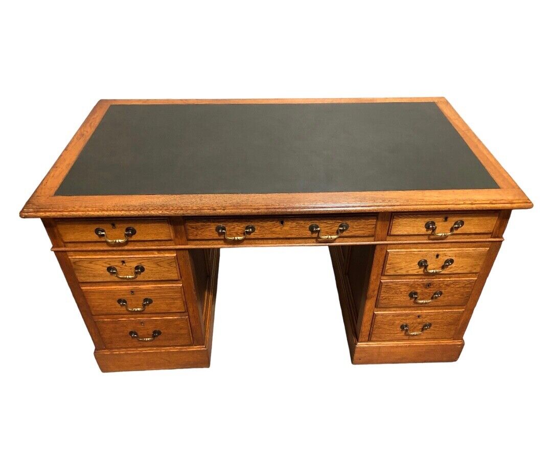 000752....Handsome Vintage Large Oak Pedestal Desk ( sold )