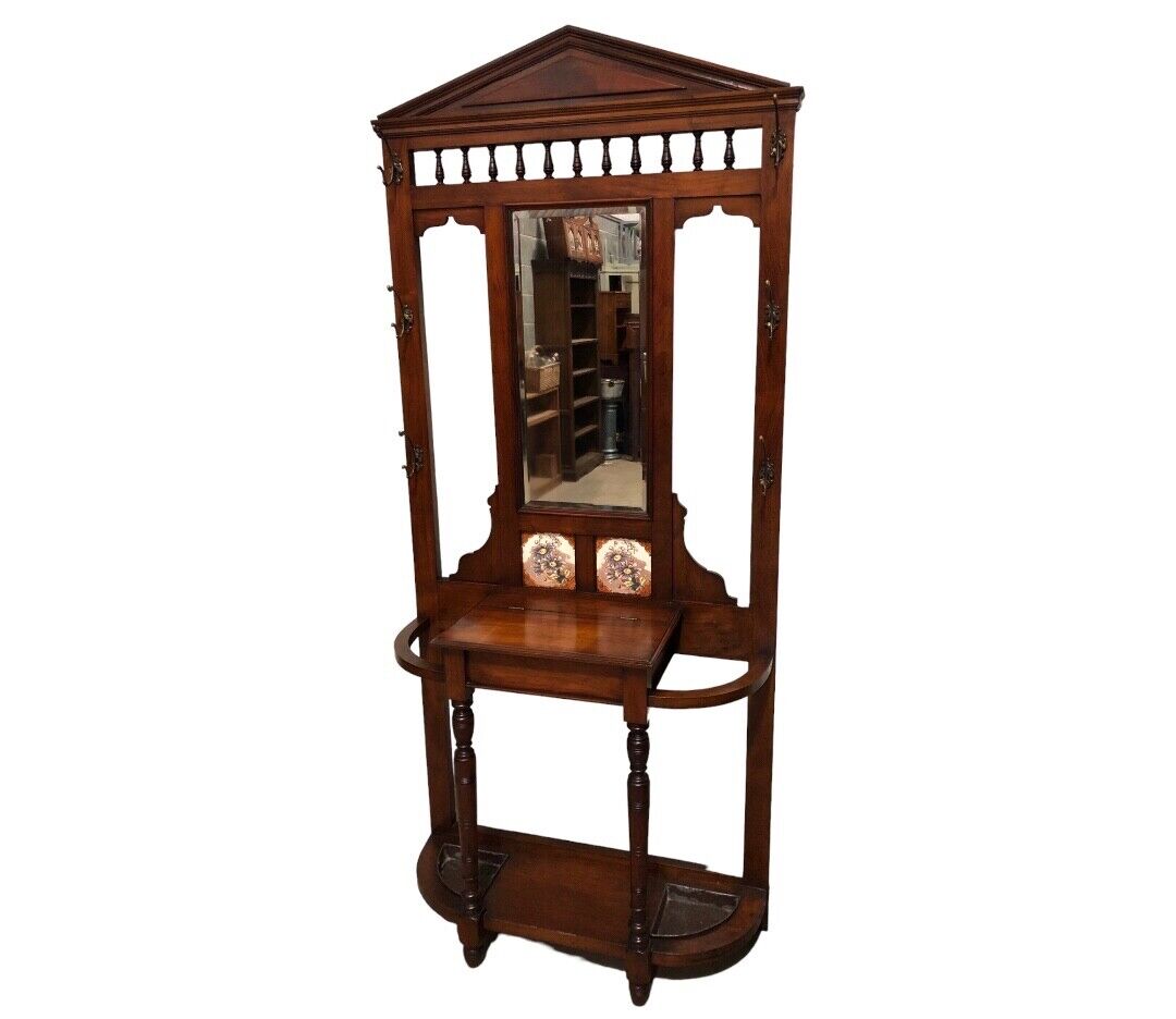 000838....Handsome Edwardian Walnut Hall Stand / Coat And Stick Stand ( sold )
