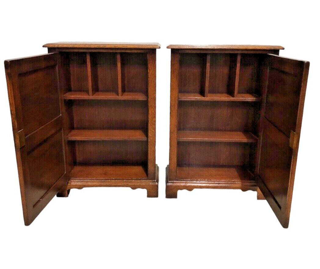 000825....A Handsome Pair Of Vintage Slim Solid Oak Side Cabinets