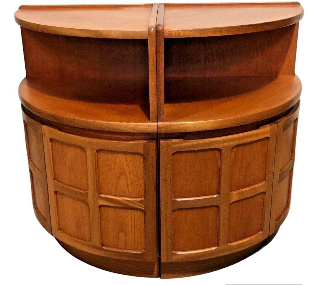 000849....Handsome Pair Of Retro Nathan Corner Cupboards / Teak Cupboards ( sold )