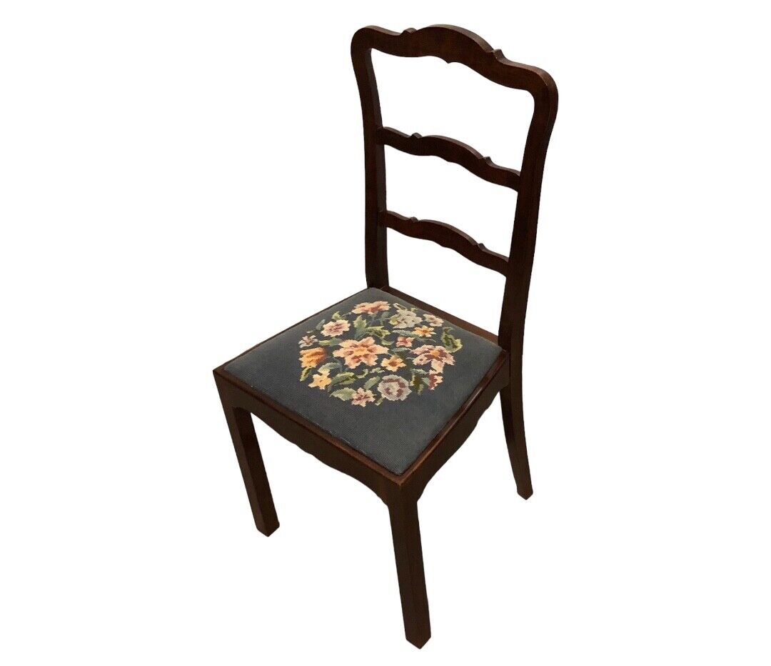 000744....Handsome Set Of Four Vintage Chairs With Tapestry Seats
