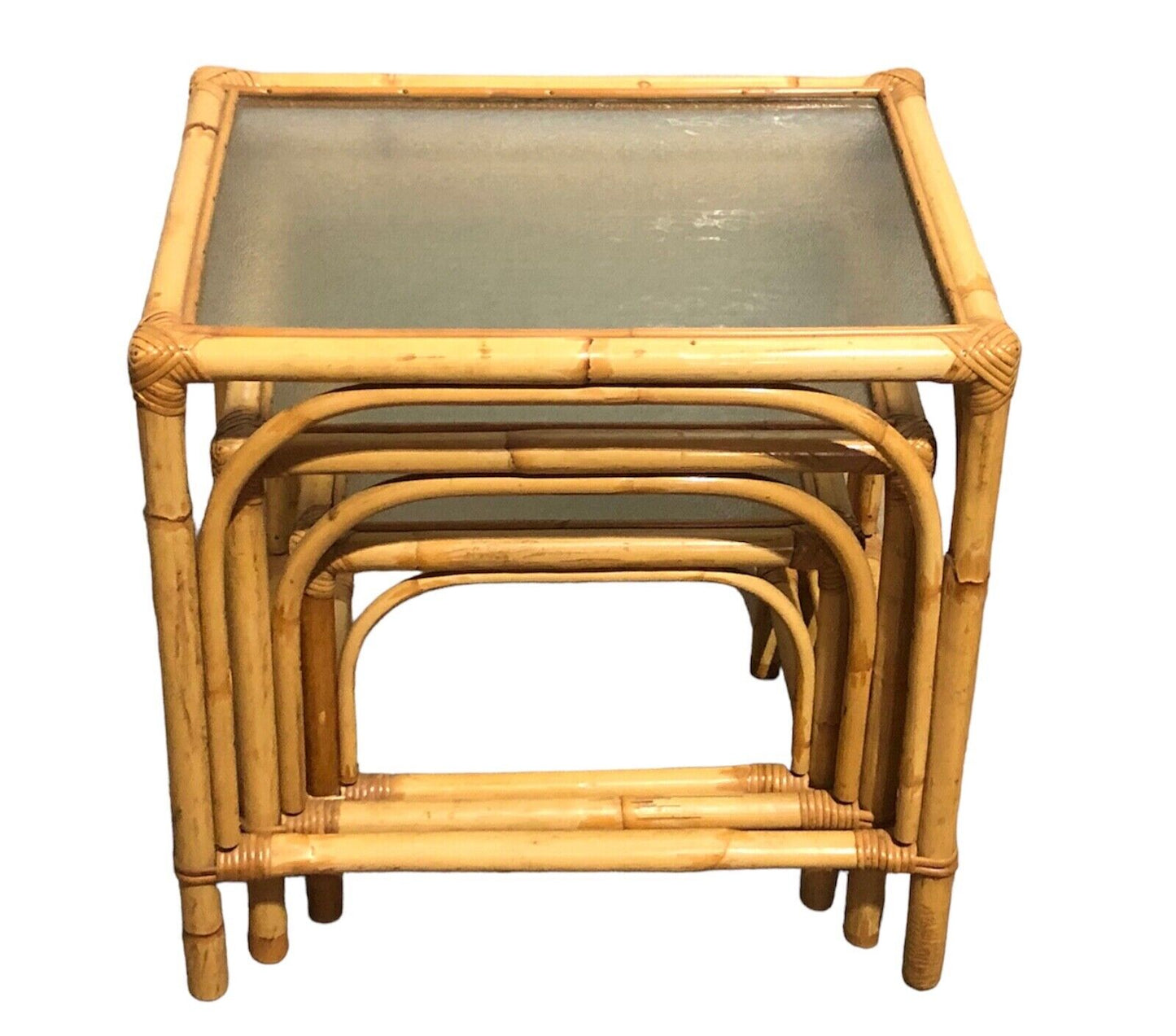 000769....Large Nest Of Vintage Bamboo Tables / Coffee Tables