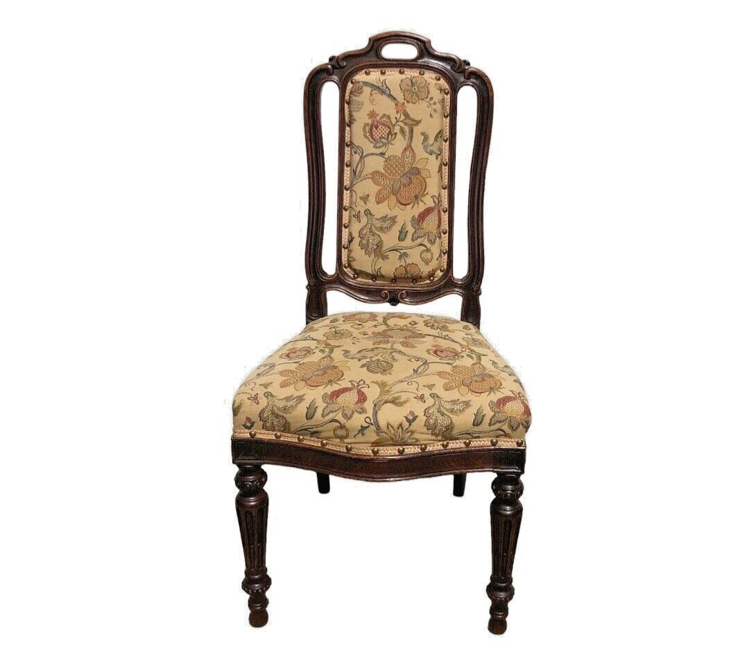 000790....Handsome Set Of Four Antique Carved Oak Dining Chairs