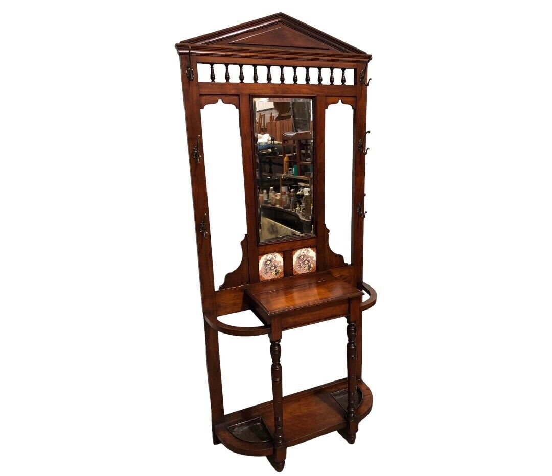000838....Handsome Edwardian Walnut Hall Stand / Coat And Stick Stand ( sold )