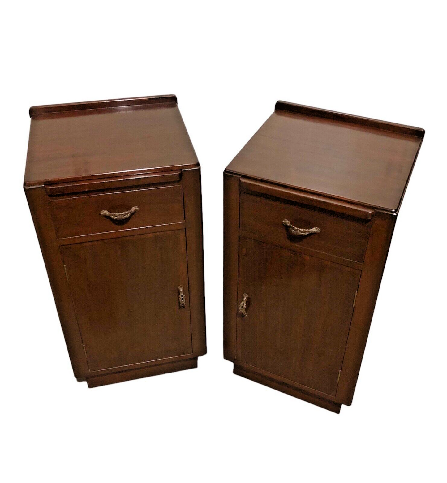 000767....Handsome Pair Of Art Deco Mahogany Bedside Tables / Bedside Cabinets ( sold )