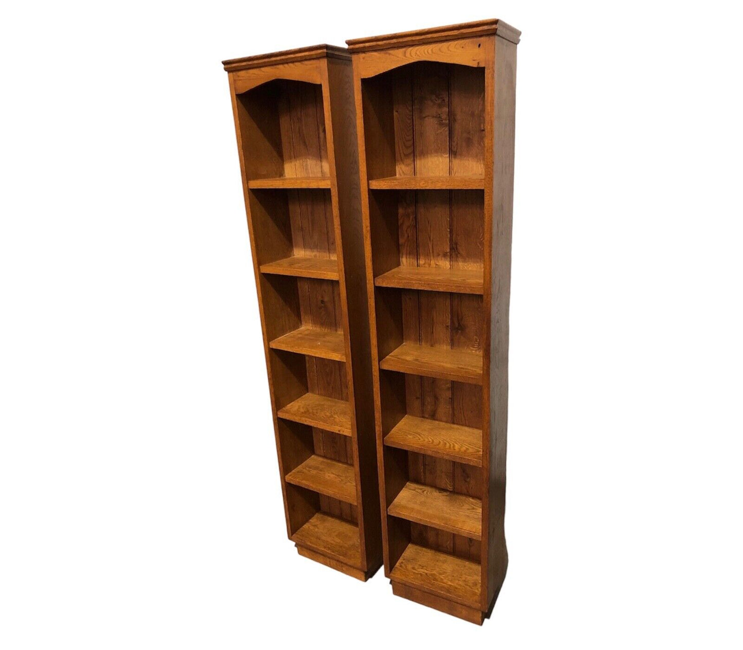 000789....Handsome Pair Of Vintage Solid Oak Bookcases