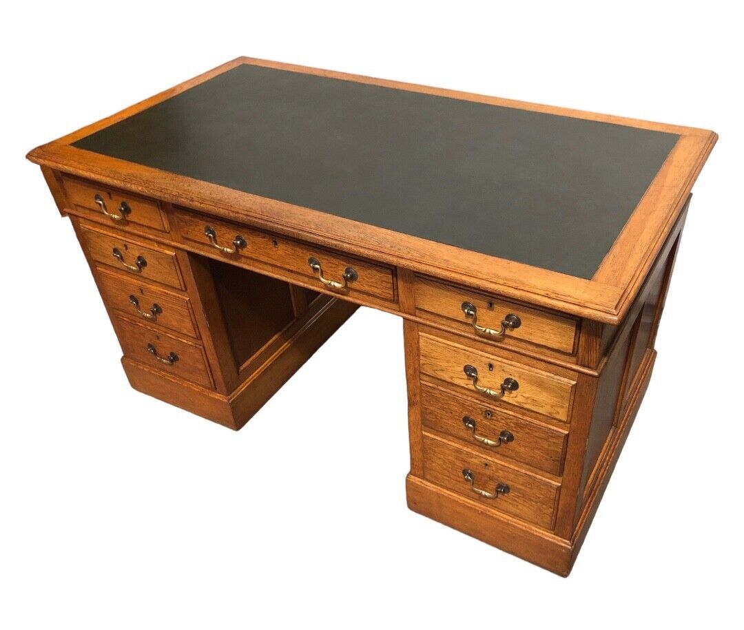 000752....Handsome Vintage Large Oak Pedestal Desk ( sold )