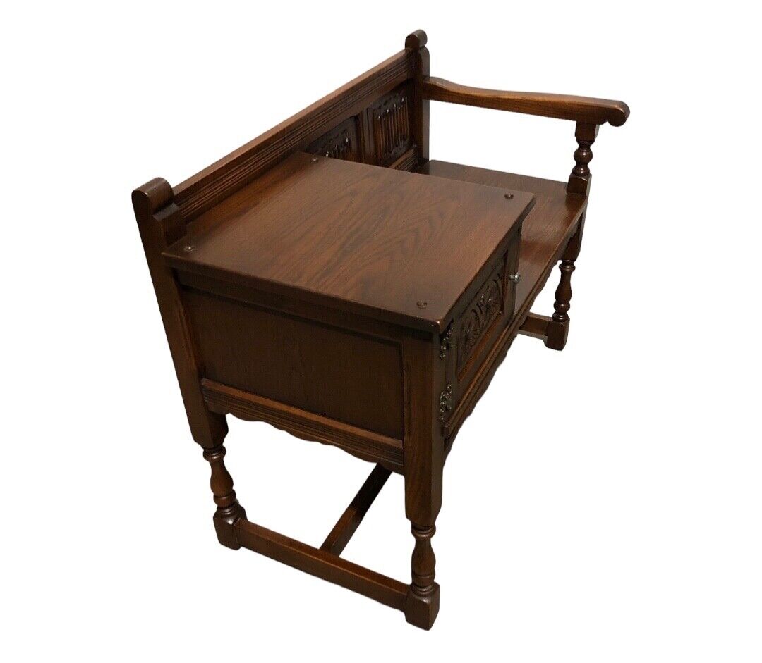 000788....Handsome Carved Oak Hall Seat / Old Charm Telephone Table ( sold )