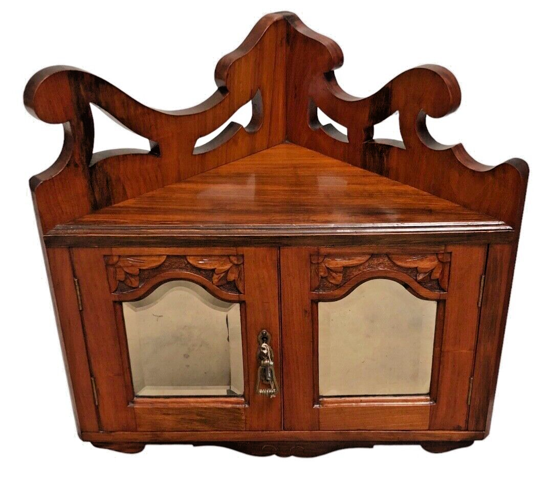 000839....Handsome Pair Of Walnut Wall Cabinets / Antique Corner Cabinets