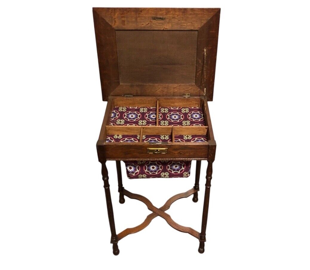 000739....Handsome Edwardian Oak Worktable / Sewing Table