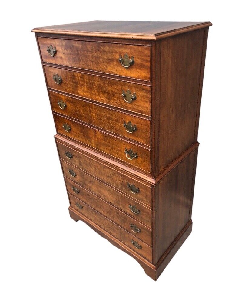 000819....Handsome Vintage Figured Walnut Tallboy Chest On Chest ( sold )