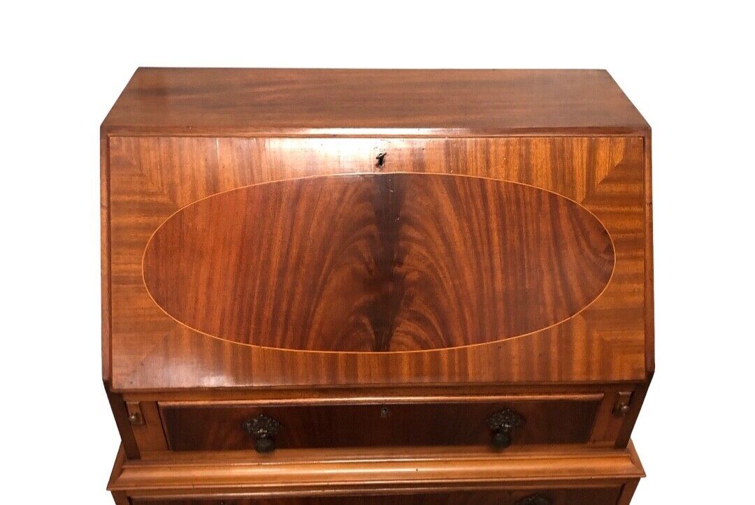 000818....Handsome Vintage Flame Mahogany Bureau / Writing Desk
