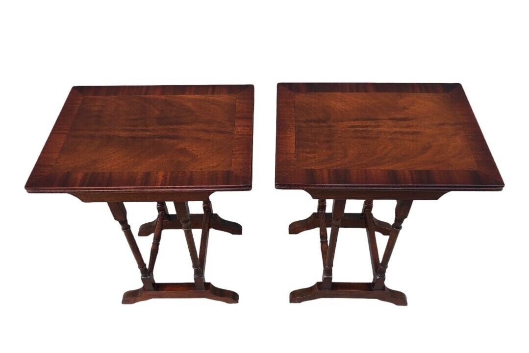 000815....Handsome Pair Of Vintage Mahogany Occasional Tables / Wine Tables ( sold )