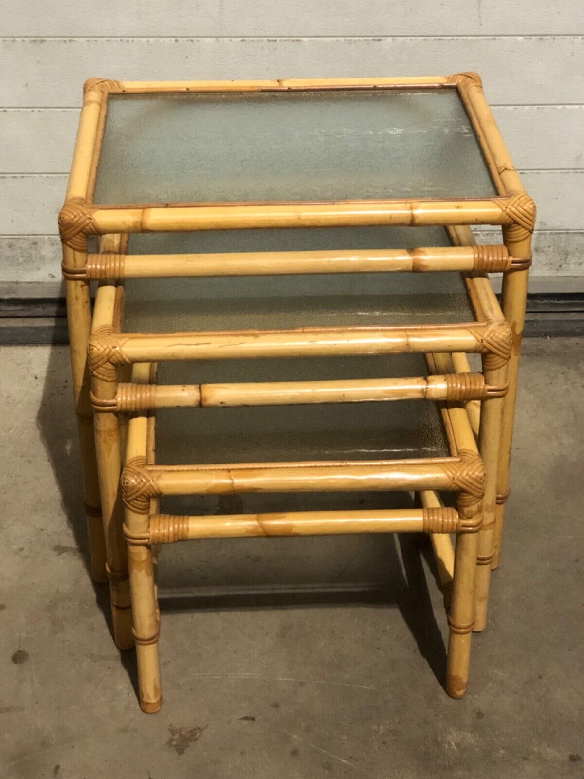 000769....Large Nest Of Vintage Bamboo Tables / Coffee Tables